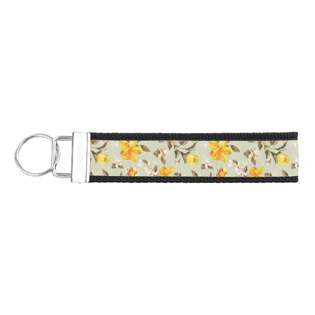 Stylish beautiful bright floral pattern wrist keychain (Keys on Left)