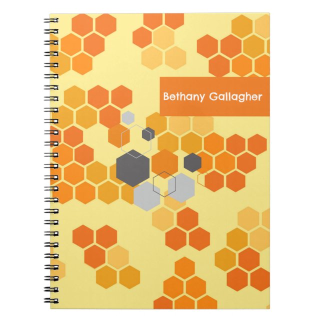 Stylish Bee Geometric Hexagons Personalized  Notebook (Front)