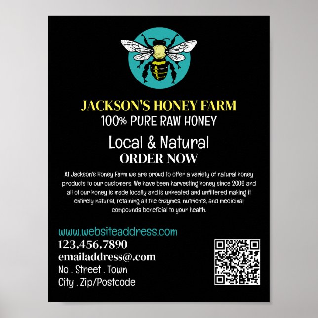 Stylish Bee Logo - Beeyard, Honey Farm Advertising Poster (Front)