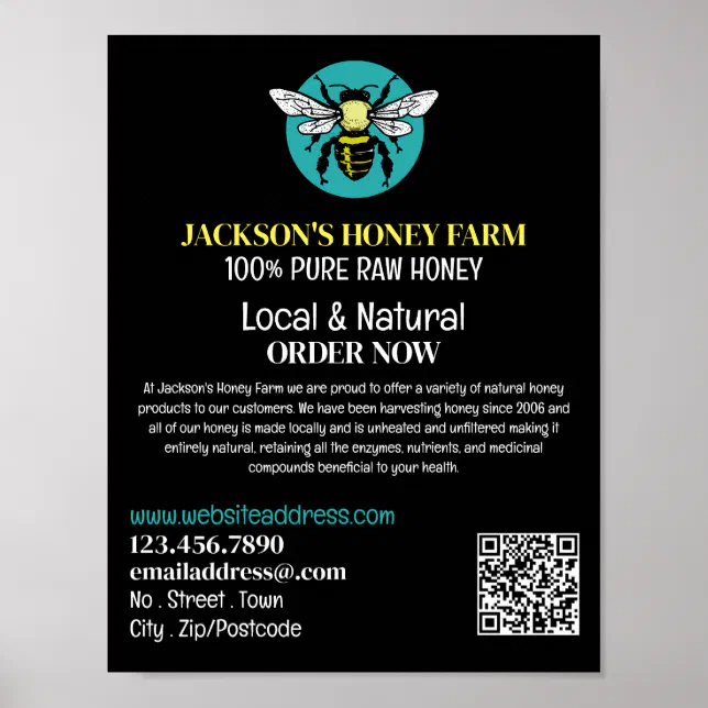Stylish Bee Logo - Beeyard, Honey Farm Advertising Poster | Zazzle