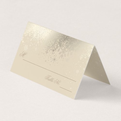 Stylish Beige and Gold Snowflakes Place Cards