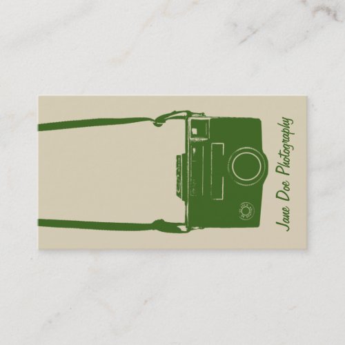 Stylish Beige and Green Retro Film Camera Business Card Template