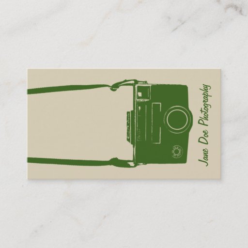 Customizable Stylish Beige and Green Retro Film Camera Business Card Template