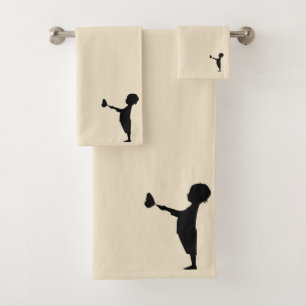 Stylish beige background baby bath towel set