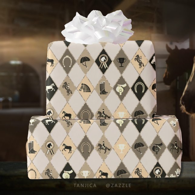 Stylish Beige Cream Equestrian Diamond Pattern Wrapping Paper (equestrian elements by freepik
)