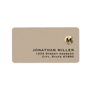 Stylish Beige Gold Monogram Return Address Label