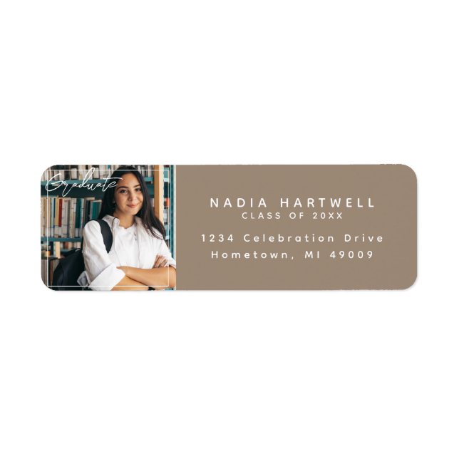 Stylish Beige | Graduation Photo Return Address Label (Front)