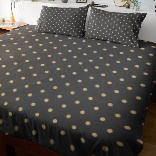 Stylish Beige Polka Dot Black Pattern Design Duvet Cover