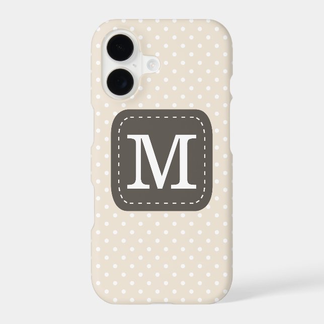 Stylish Beige Polka Dot Pattern Custom Monogram Iphone Case (Back)