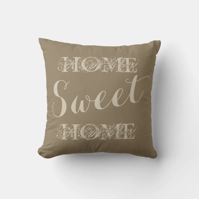 Stylish beige taupe home sweet home throw pillow (Front)