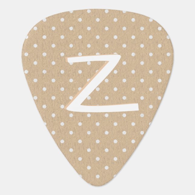 Stylish Beige White Polka Dot Monogrammed Custom Guitar Pick (Front)