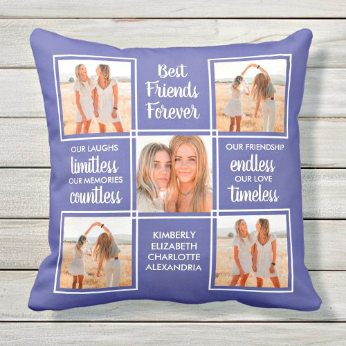 Stylish Best Friends Forever 5 Photo Collage Throw Pillow