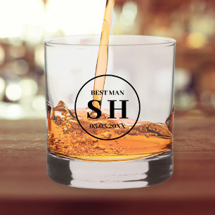 Stylish Best Man Proposal Personalized Initials Whiskey Glass