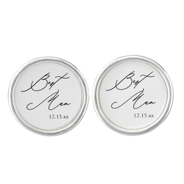Stylish Best Man Script with Wedding Date Cufflinks (Front)