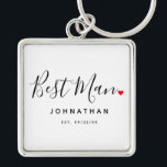 Stylish Best Man Wedding Keychain<br><div class="desc">The perfect gift for any best man, the fun and modern design features stylish typography script font "Best Man" wording with a cute little red love heart full stops. The design is easy to personalize with a name and established wedding date and will be the perfect keepsake from your special...</div>