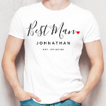 Stylish Best Man Wedding T-Shirt<br><div class="desc">The perfect gift for any best man,  the fun and modern design features a stylish typography script "Best Man" with cute little red love heart full stops. The design is easy to personalize with a name and established wedding date and will be the perfect keepsake from your special day.</div>