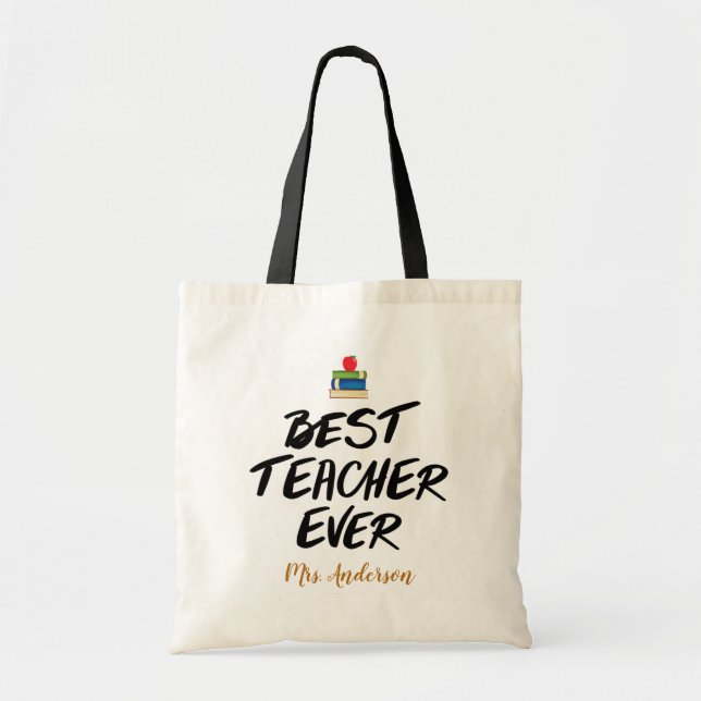 Stylish Best Teacher Ever Apple Watercolor Tote Bag (Front)