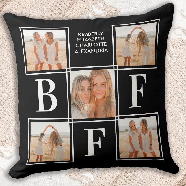 Stylish BFF Best Friends Forever 5 Photo Collage Throw Pillow (Creator Uploaded)