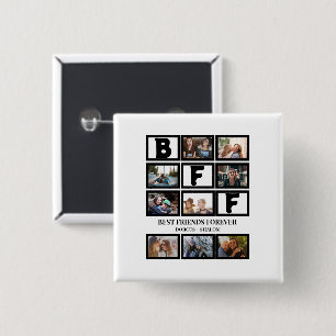 Stylish BFF Best Friends Forever 9 Photo Collage Button