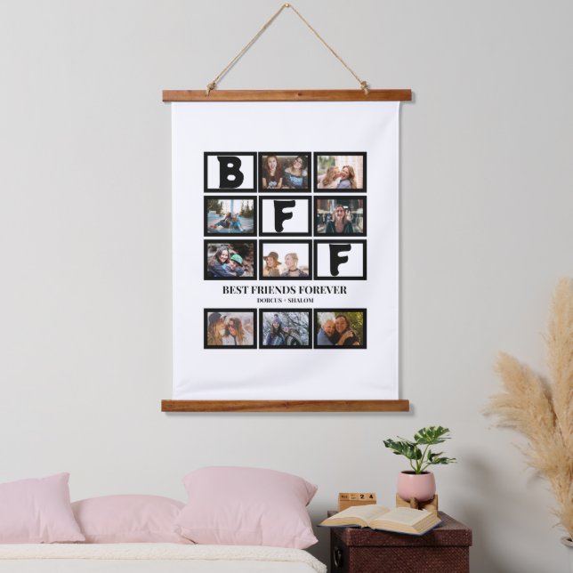 Stylish BFF Best Friends Forever 9 Photo Collage Hanging Tapestry (Bedroom)