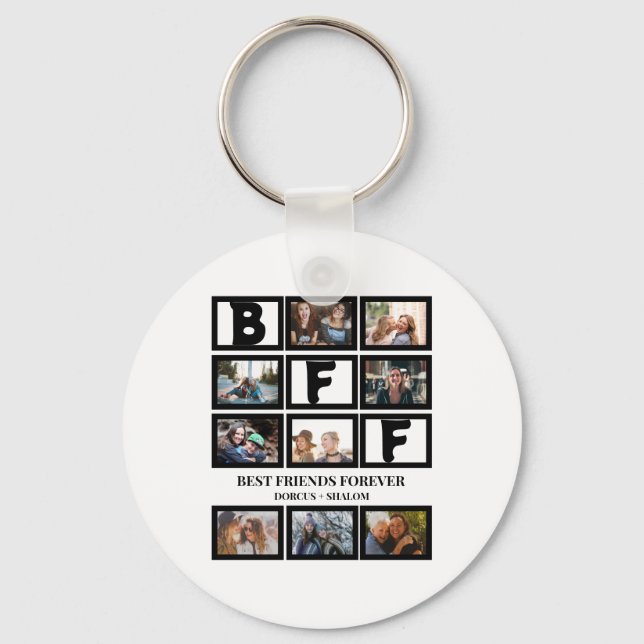 Stylish BFF Best Friends Forever 9 Photo Collage Keychain (Front)