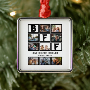 Stylish BFF Best Friends Forever 9 Photo Collage Metal Ornament