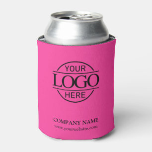 Stylish Bight Pink Corporate Company Business Logo Can Cooler