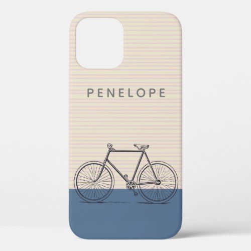 Stylish Bike Drawing Blush and Blue Personalized iPhone 12 Pro Case