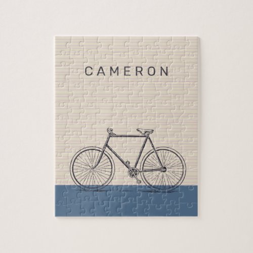 Stylish Bike Drawing Blush and Blue Personalized Jigsaw Puzzle