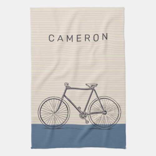 Stylish Bike Drawing Blush and Blue Personalized Kitchen Towel