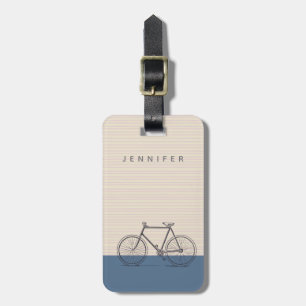 Stylish Bike Drawing Blush and Blue Personalized Luggage Tag