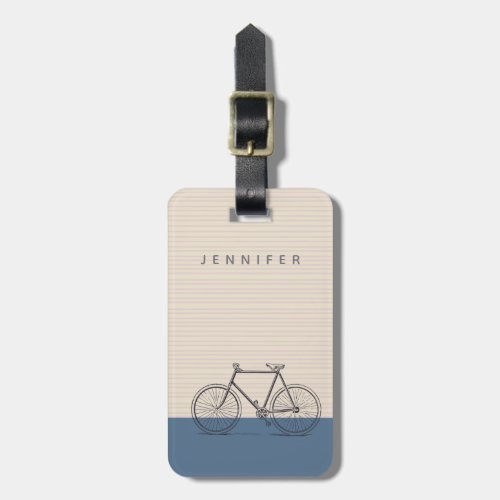 Stylish Bike Drawing Blush and Blue Personalized Luggage Tag