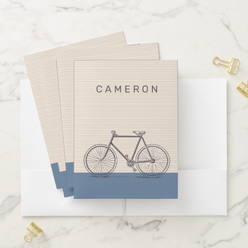 Stylish Bike Drawing Blush and Blue Personalized Pocket Folder