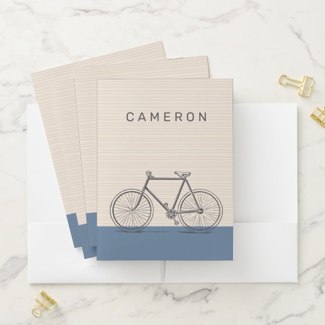 Stylish Bike Drawing Blush and Blue Personalized Pocket Folder (In Situ)