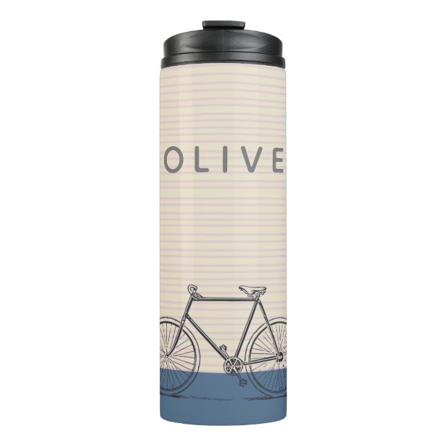 Stylish Bike Drawing Blush and Blue Personalized Thermal Tumbler (Front)