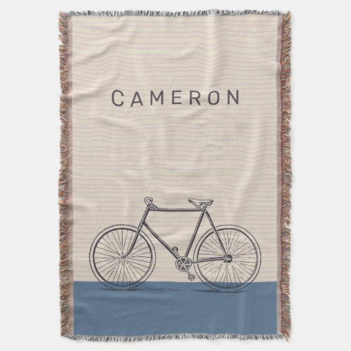 Stylish Bike Drawing Blush and Blue Personalized Throw Blanket