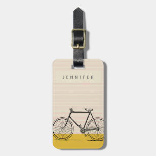 Stylish Bike Illustration Blush and Yellow Name Luggage Tag