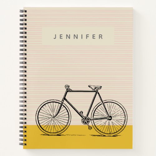 Stylish Bike Illustration Blush and Yellow Name Notebook