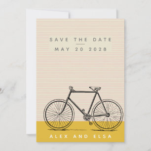 Stylish Bike Illustration Blush and Yellow Name Save The Date