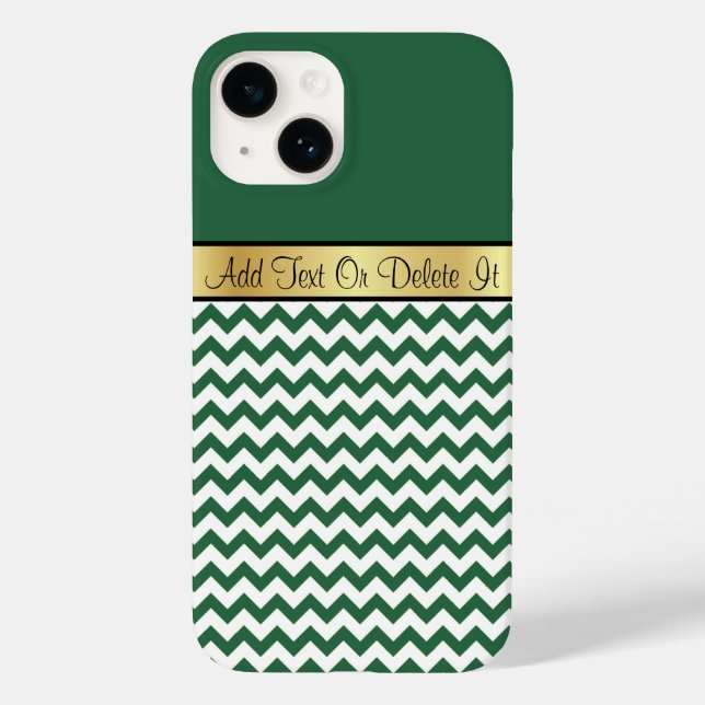 Stylish Billiard Green and White Chevron Monogram Case-Mate iPhone Case (Back)