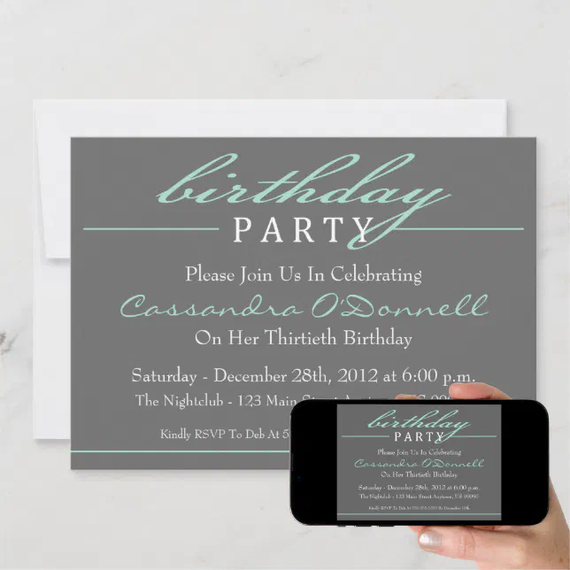Stylish Birthday Party Invitations (Green) Zazzle