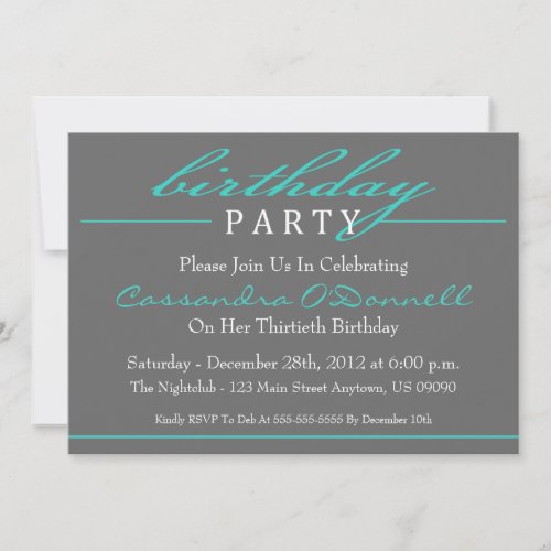 Stylish Birthday Party Invitations (Teal)