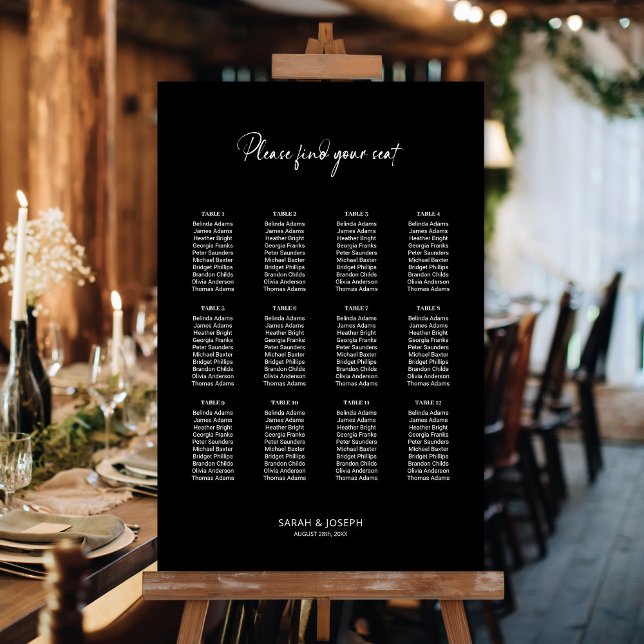 Stylish Black 12 Table Wedding Seating Chart (Creator Uploaded)