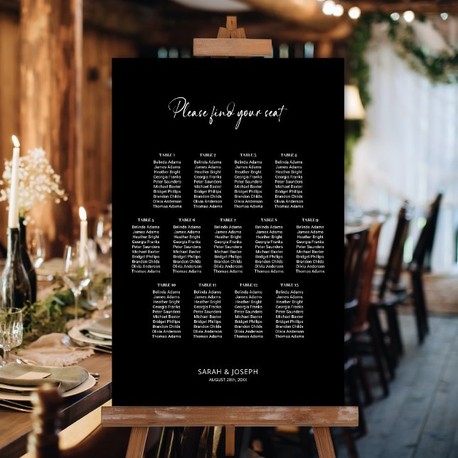 Stylish Black 13 Table Wedding Seating Chart (Creator Uploaded)