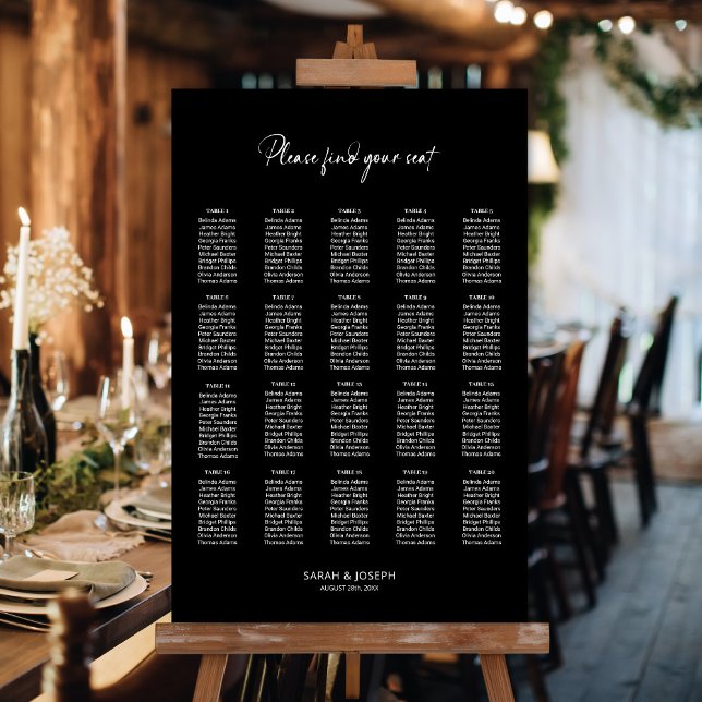 Stylish Black 20 Table Wedding Seating Chart (Creator Uploaded)