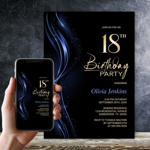 Stylish Black and Blue 18th Birthday Party