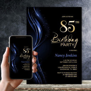 Stylish Black and Blue 85th Birthday Party Invitation