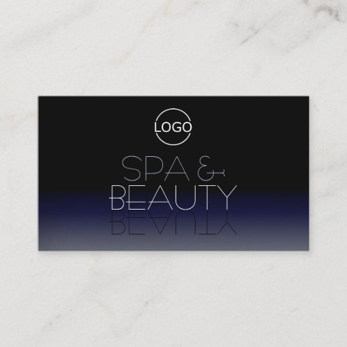 Stylish Black and Blue Chic Mirror Font with Logo Business Card
