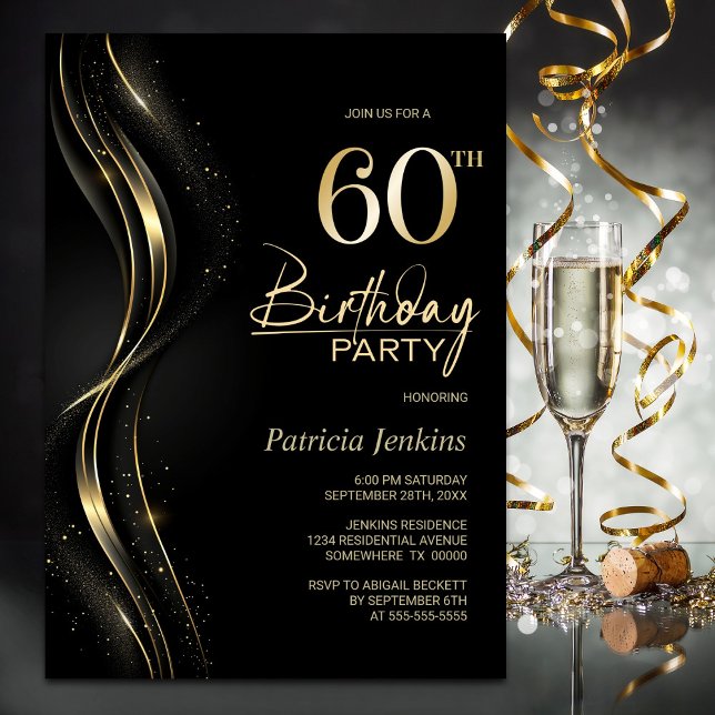 Stylish Black and Gold 60th Birthday Party Invitation (Creator Uploaded)