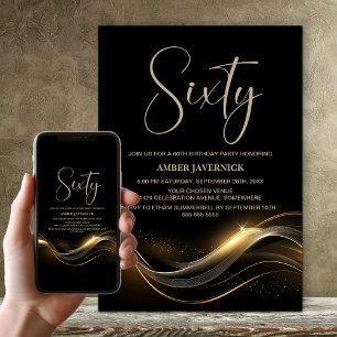 Stylish Black and Gold 60th Birthday Party Invitation
